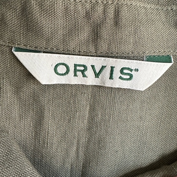Orvis Long Sleeve Camp Shirt Blouse Army Green Linen Cotton Women Large L - Picture 4 of 7